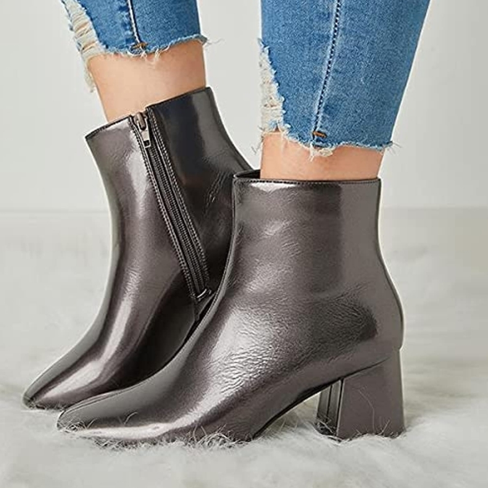 TINSTREE Women Mid Heel Booties Ankle Metalic Gray Sz 8